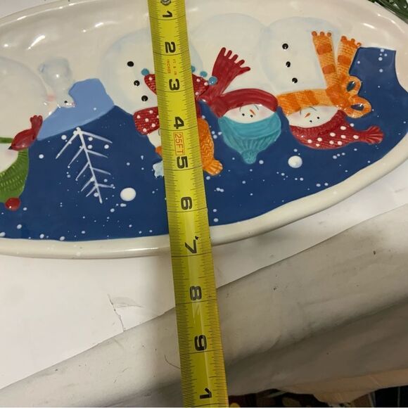 St. Nicholas Square SNOW DAYS Oval Handled Tray, 16 1/4" Snowmen Christmas A12 - Picture 5 of 6